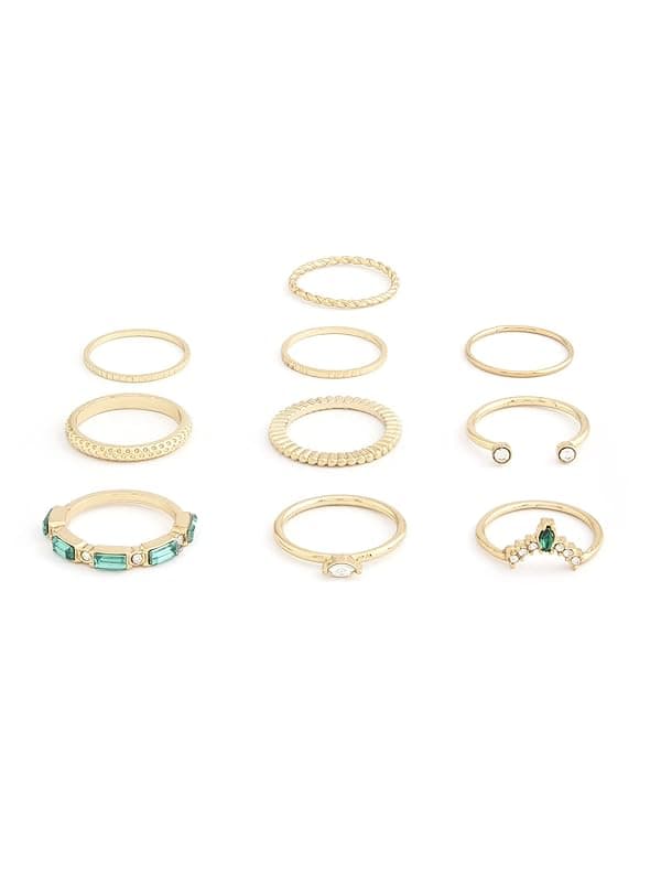 ZAVERI PEARLS Set of 10 Gold Tone Contemporary Stackable Rings For Women-ZPFK13640