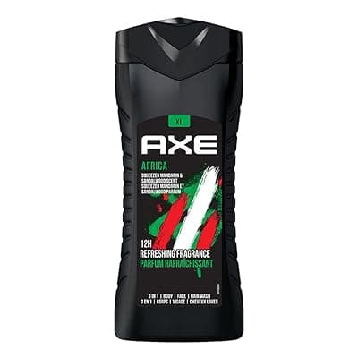 Axe Africa 3 In 1 Body, Face &amp; Hair Wash for Men, Long-Lasting Refreshing Mandarin &amp; Sandalwood Fragrance for Up To 12hrs,Removes Odor &amp; Bacteria, No Parabens, Dermatologically Tested, 400ml