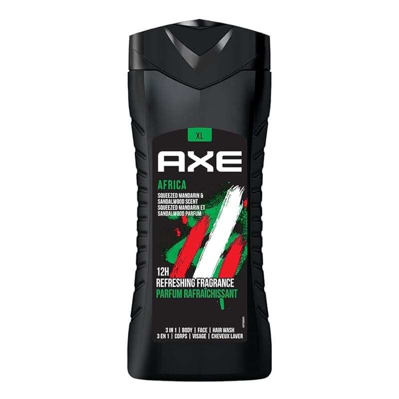 Axe Africa 3 In 1 Body, Face &amp; Hair Wash for Men, Long-Lasting Refreshing Mandarin &amp; Sandalwood Fragrance for Up To 12hrs,Removes Odor &amp; Bacteria, No Parabens, Dermatologically Tested, 400ml
