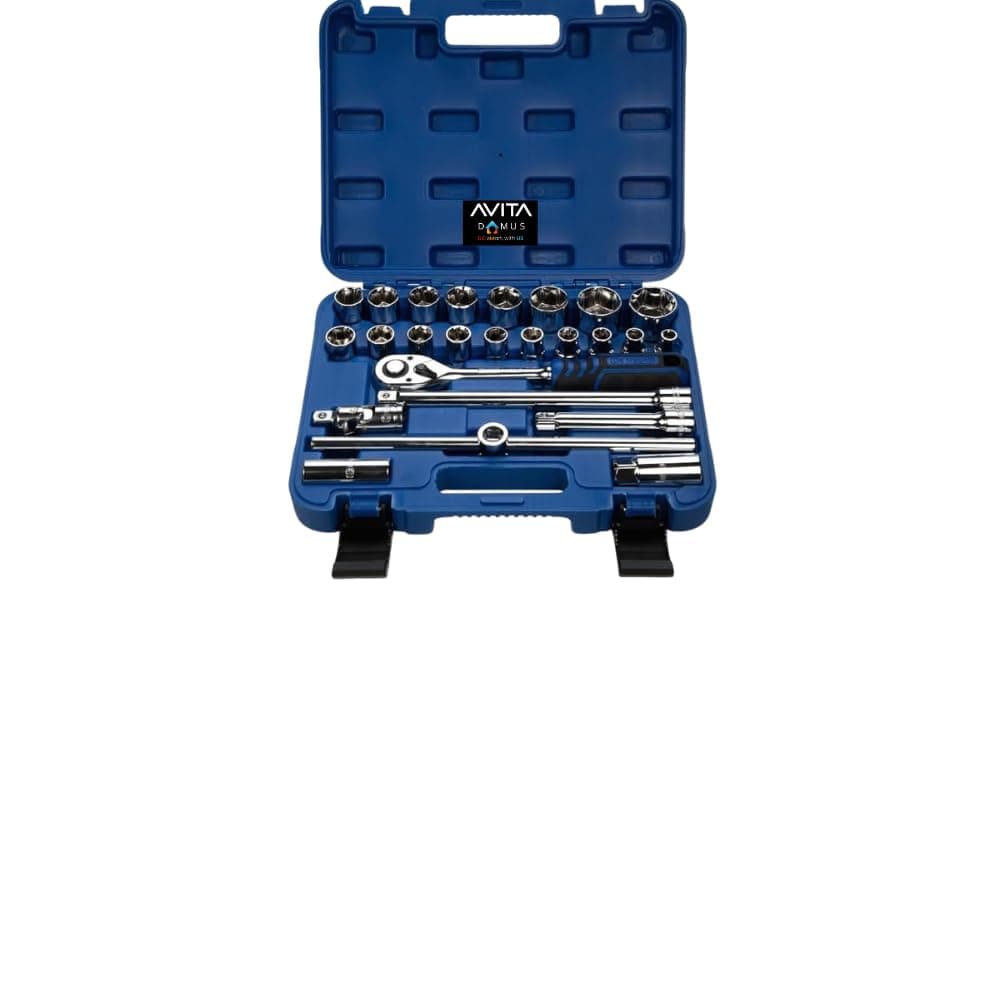 AvitaDomus Hand Tool DN 24M-H 1/2" Drive Hex Socket Set 18 Sockets (8-32mm) 6 Accessories with 72-Tooth Ratchet in BMC Case (Packed in a Blow Mould Case) Industrial, Home, Wide Variety of Applications