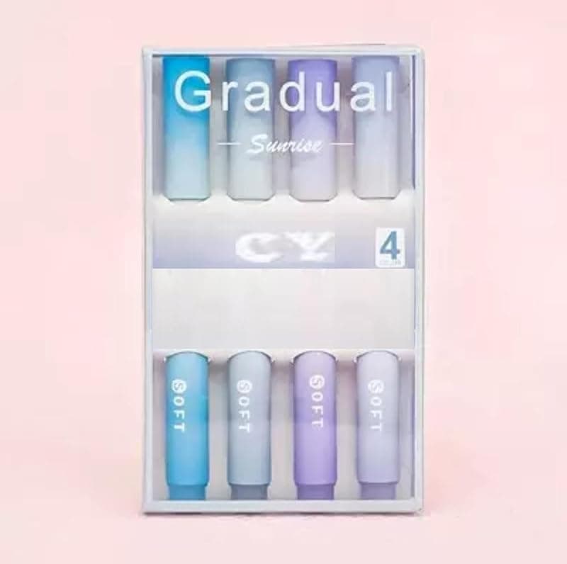 Aesthetic Cute Highlighter Pen, Pastel Marker Set, No Bleed Marker Pens with Chisel Tip and Water-based Ink Quick Dry Pen for School/Office Supplies/Aesthetic Stationery (Set of 4) (Blue)