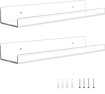 15" Clear Acrylic Floating Shelves | Invisible Wall-Mounted Display | Perfect for Bedroom, Living Room, Bathroom, Office | Easy Installation (2)