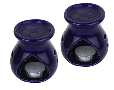 Pure Source India Ceramic Oil Burner Aroma Diffuser (Blue -Set of 2)