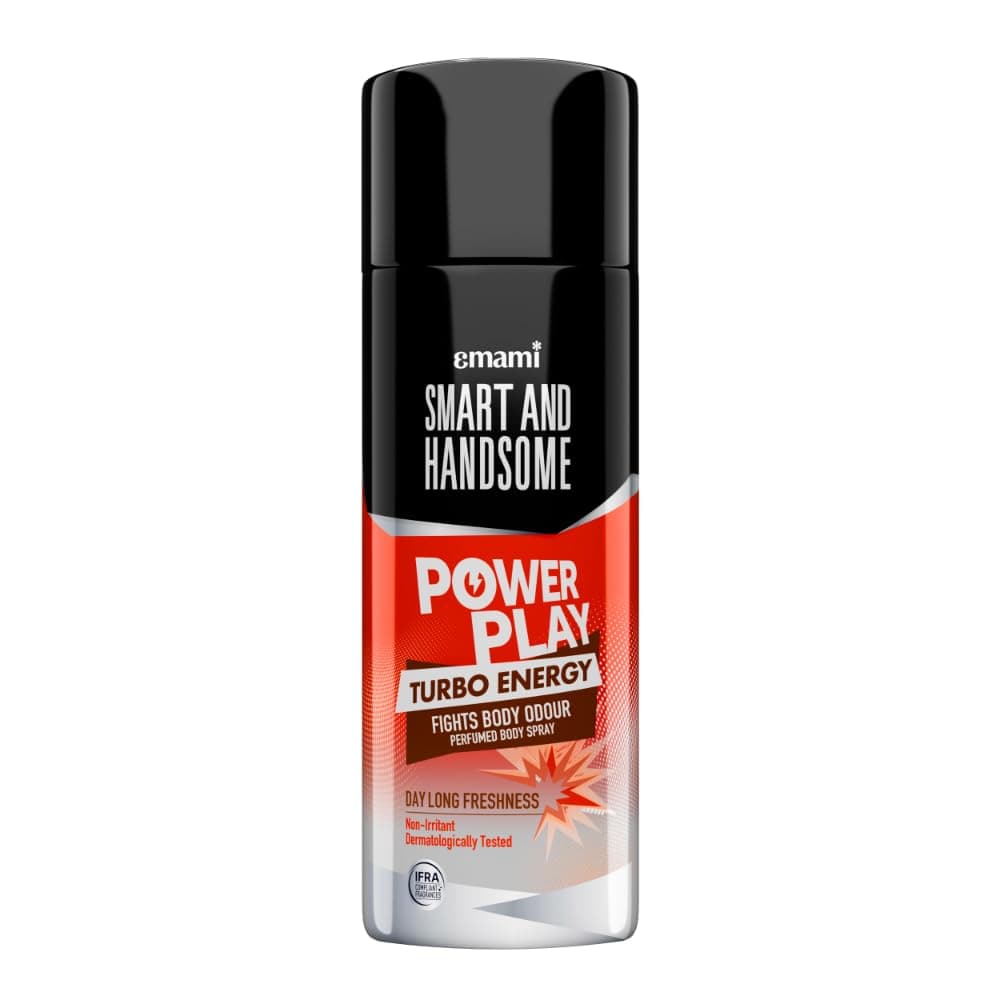 Smart And Handsome Power Play Turbo Energy Perfumed Body Spray For Day Long Freshness,150ml, Dermatologically Tested, Non-Irritant Formula, Zesty Orange & Grounding Base of Patchouli with Black Pepper