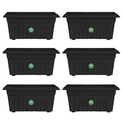 TrustBasket UV Treated Rectangular Plastic Planter (10 inches) - Black Color- Set of 6