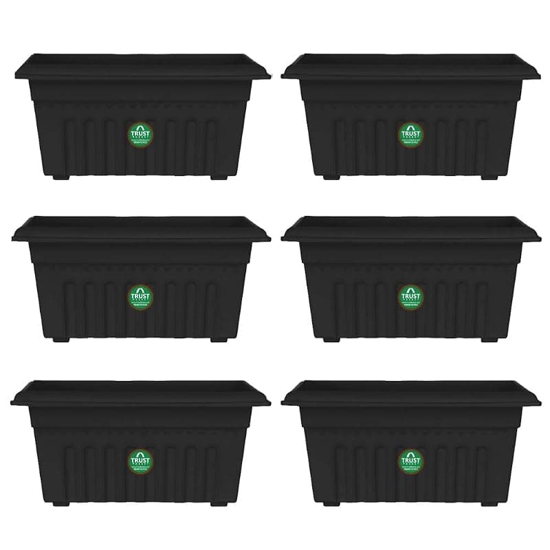 TrustBasket UV Treated Rectangular Plastic Planter (10 inches) - Black Color- Set of 6