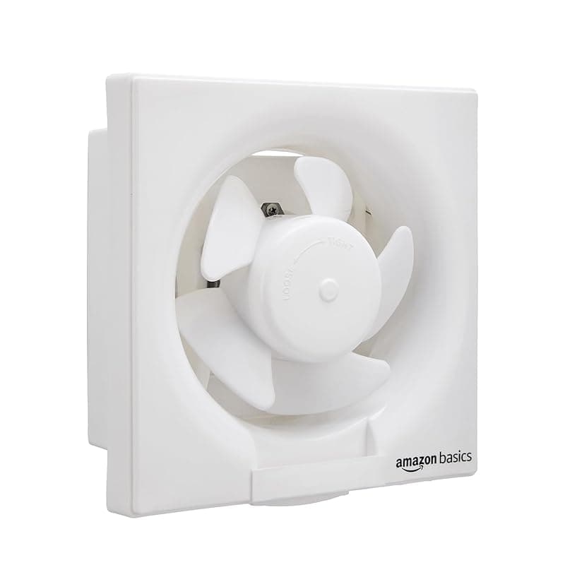 Amazon Basics Ventilation 8" Fan | 40W | 5 Blades | 200 mm Sweep | 2.3 dB Low Noise | Window Mount | Wall Switch Control | White Plastic