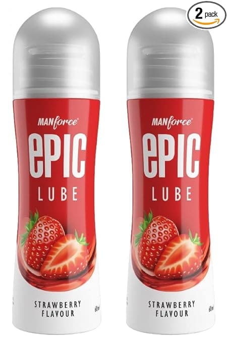 Epic Lube Strawberry Flavoured Lubrication Gel for Men & Women| 2x60ml (Pack of 2)| Water-Based Gel| Skin-Friendly| Safe to Use with Condoms