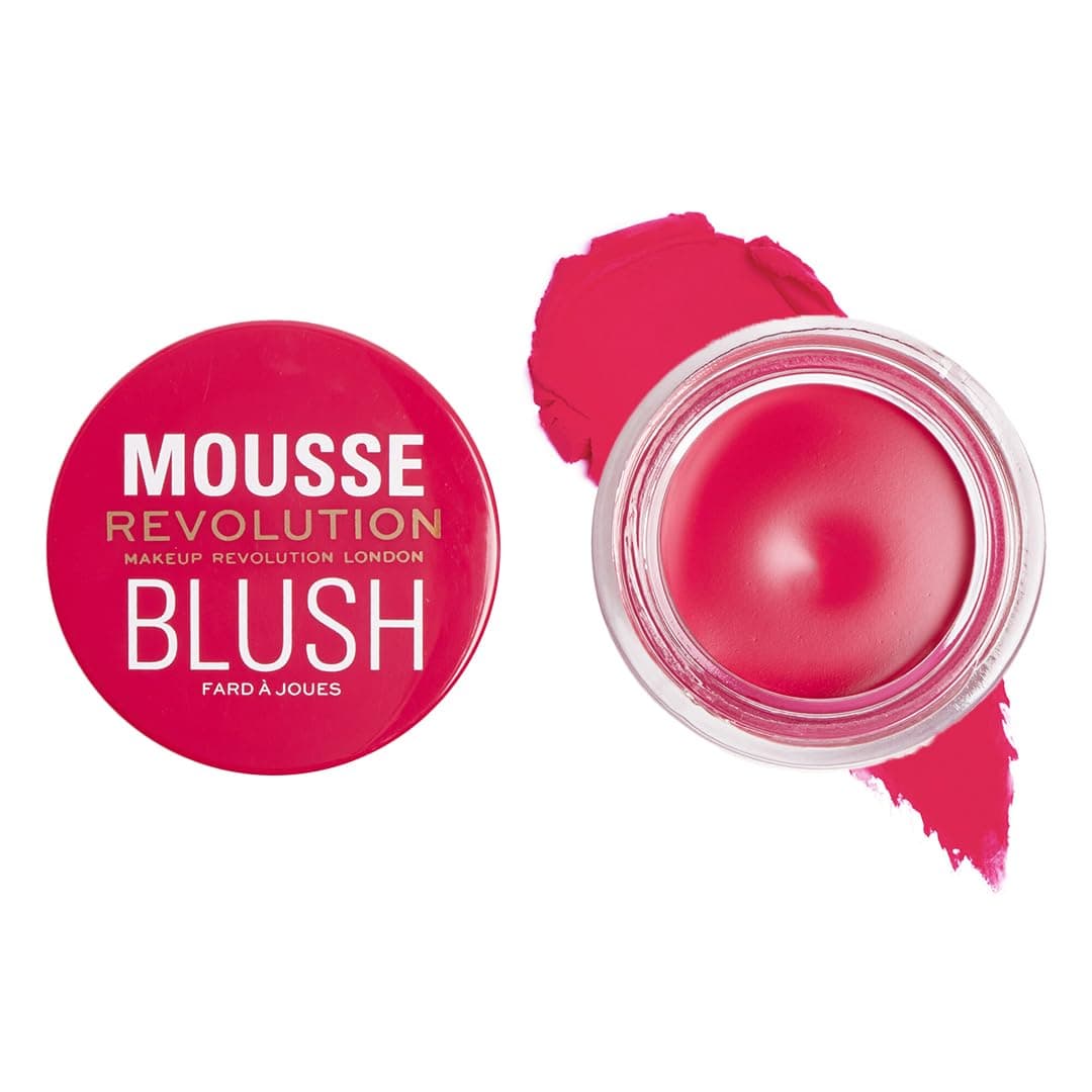 Makeup Revolution- Mousse Blusher- Juicy Fuchsia Pink |soft-focus effect | Non-sticky, Cream-to-powder finish |Delivering buildable colour for a tailored flush |Blendable and buildable shades |6 gm