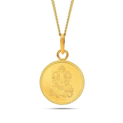 KALYAN JEWELLERS 24K (999) Purity Lord Ganesh Gold Coin Pendant 2 Gms