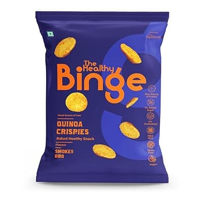 The Healthy Binge Quinoa Crispies Baked Chips Snacks for Adults and Kids | Smokey BBQ Flavour | Gluten-Free | 0% Cholesterol | Pack of 9 (40 Gm X 9)