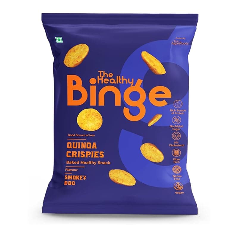 The Healthy Binge Quinoa Crispies Baked Chips Snacks for Adults and Kids | Smokey BBQ Flavour | Gluten-Free | 0% Cholesterol | Pack of 9 (40 Gm X 9)