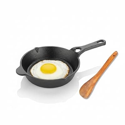 Lifelong Cast Iron Fry Pan 6 Inch with Wooden Spatula | Induction Friendly | Non-Stick Pre-Seasoned 100% Toxin & Teflon Free & Durable | Skillet for Cooking, Searing, Sautéing, & Frying (LLCIFP006)