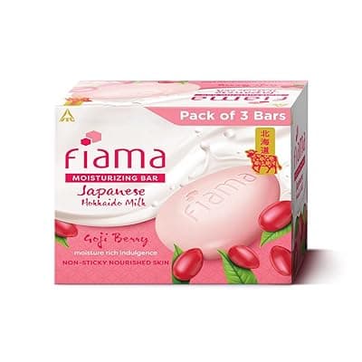 Fiama Skin Barrier Strengthening Moisturizing Soap Bar 125gx3, Goji Berry & Japanese Hokkaido Milk Celebration Pack of 3, Non-Sticky Soft Skin, 1/3rd Moisturizers, For Men & Women