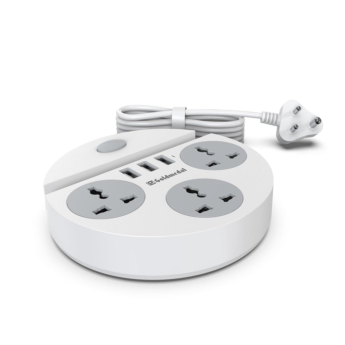 Goldmedal Zippo 1.5-Meter Extension Cord | 3 USB Charging Ports & Mobile Holder | Master Switch with Indicator | 3 Universal Sockets | Compatible with All Devices | for Home & Office | White