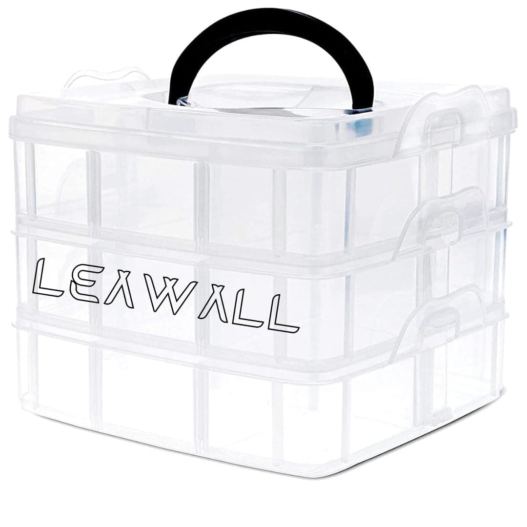 Leawall 3 Layers 18 Grid Plastic Transparent Jewelry/Makeup/Cosmetic Storage Box Portable Jewelry Box Accessories for Earrings Ring (Transparent)