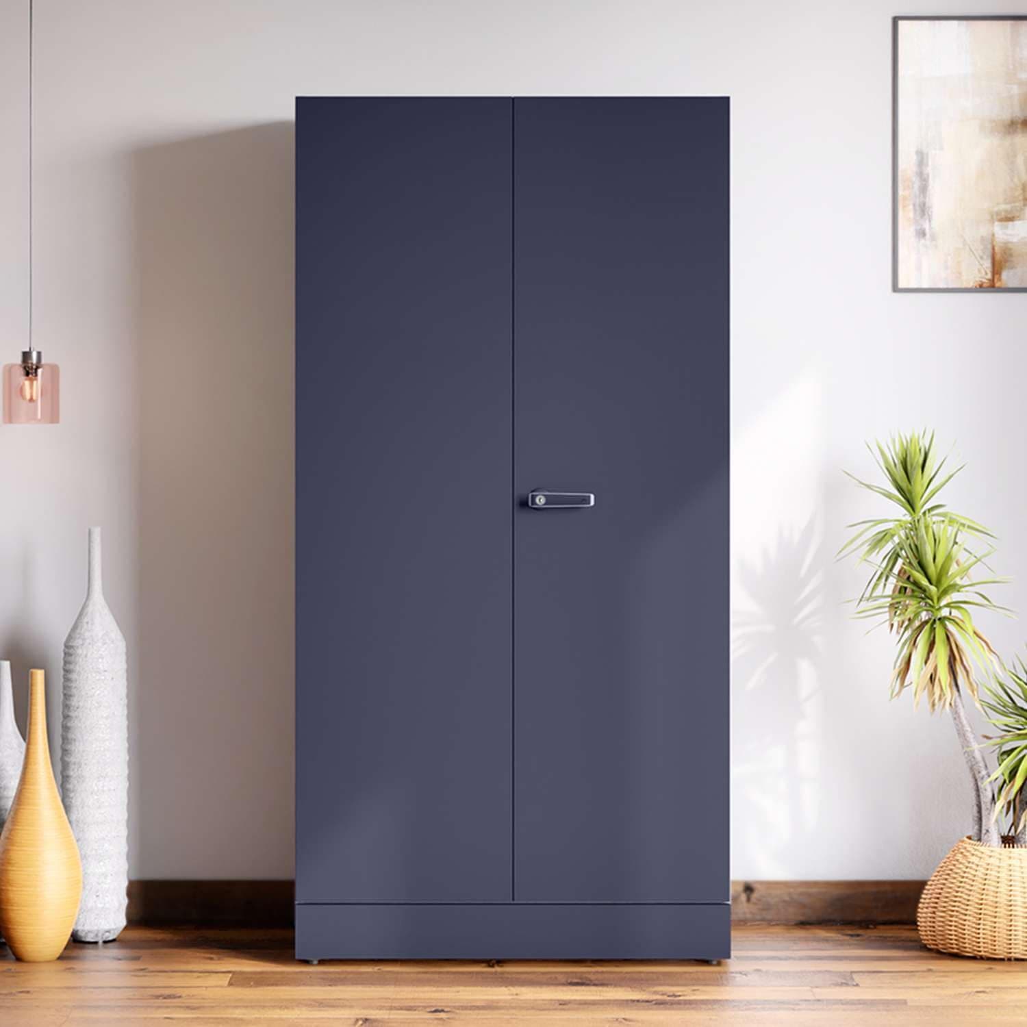Interio by Godrej Almirah Auraline Women Basic 2-Door Steel Almirah, Cupboard for Clothes (Textured Navy Blue), 1-Year Warranty, 7 Shelves, 1 Drawer