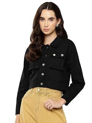 Aarika Womens Casual Wear Navy Blue Colour Solid Denim Jacket