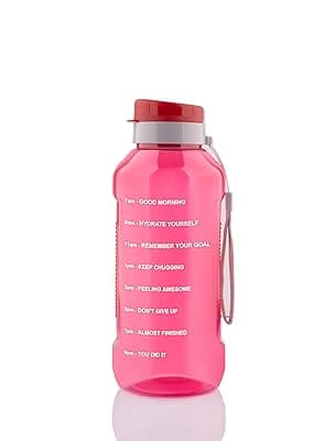 Clazkit Plastic Flexisip 1.5L Motivational Water Bottle | BPA-Free, Leak-Proof, Flip-Top Cap | Nylon Strap & Time Marker | Large Gym & Daily Hydration Bottle For Men & Women | Pink