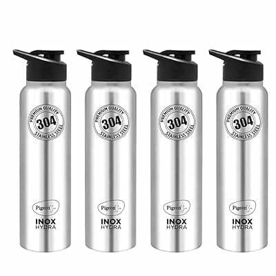 Pigeon by Stovekraft Inox hydra 900ml pack of 4 Stainless Steel Drinking Water Bottle 900ml Flipper Cap - Silver (1 year Warranty)