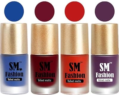 Matte Nail Polish Combo | Velvet Dull Matte Nail Paint Blue-Ruby Pink -Orange Red-Purple (Pack of 4: 7ml each)