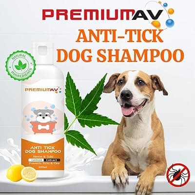 PremiumAV Anti Tick Dog Shampoo with Neem, Tulsi &amp; Lemon – 200ml Herbal Shampoo for Dogs &amp; Cats, Prevents Ticks &amp; Fleas, Reduces Hair Fall, Cleans &amp; Brightens Coat – for All Breeds &amp; Ages