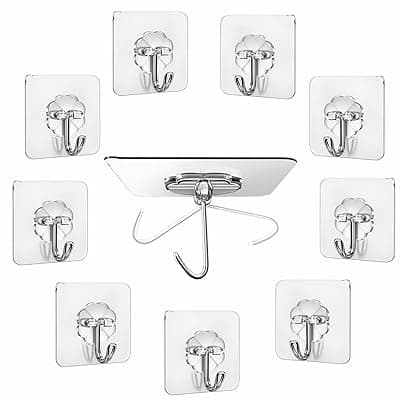 JIALTO 10 Pcs Adhesive Hooks Kitchen Wall Hooks-Heavy Duty 5 Kg (Max) Nail Free Sticky Hangers with Stainless Hooks Reusable Utility Towel Bath Ceiling Hooks