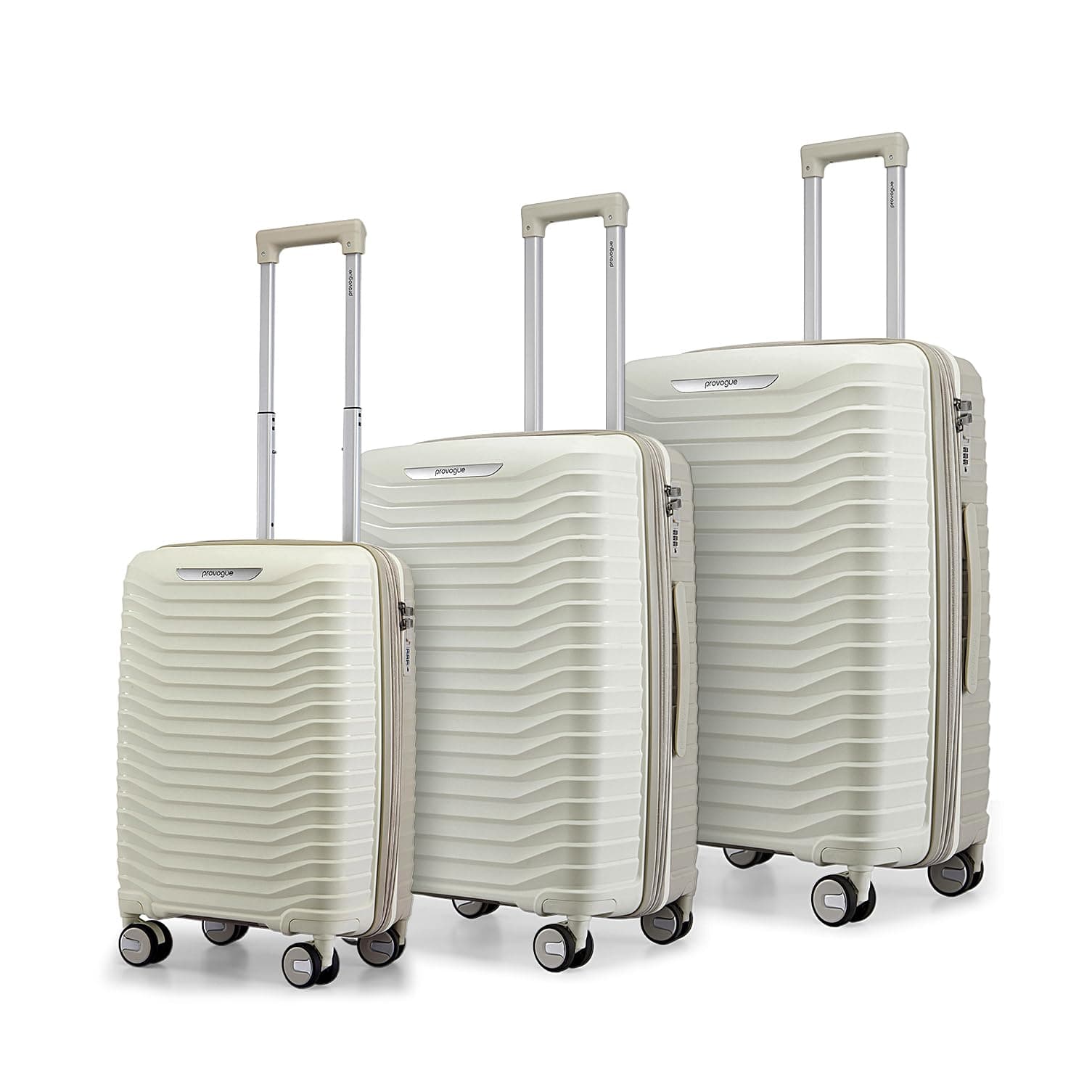 Provogue Coral Hard-Sided PP Trolley Bag Set of 3 | Expandable Space with 8 Wheels Trolley Bags for Travel | Lightweight with Combination Lock | 5 Year Warranty (Grey Cloud/Timberwolf Grey)