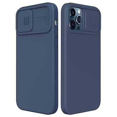 Nillkin iPhone 12/12 Pro Silicone Case, CamShield Silky Case with Slide Camera Cover, Liquid Silicone Full Body Protection Shockproof Case - Blue