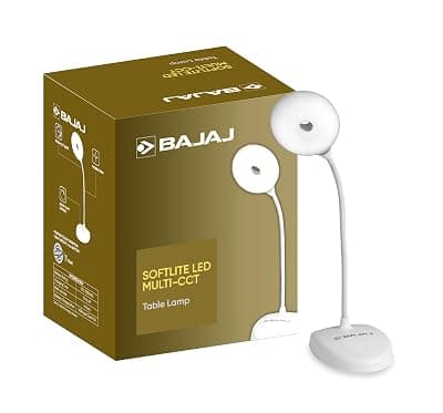 Bajaj Softlite LED Multi-CCT 3 in 1 Color Modes Table Lamp | 360 Degree Rotating Head | Feather Touch Operation | 1 Year - Warranty | Upto 4 Hours Backup Time (Pack of 1, White)