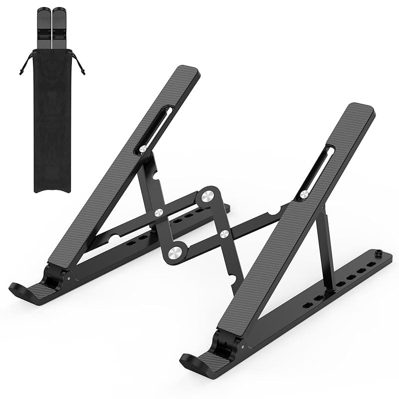 DClub Portable Aluminum Adjustable Laptop Holder for Desk, Foldable Ventilated Cooling Notebook Stand for MacBook Pro/Air, HP, Lenovo, Sony, Dell, More 10-15.6 Laptops, Tablet