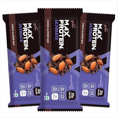 RiteBite Max Protein Ultimate Choco Almond 30g Protein Bars with 10g Fiber, Meal Replacement, Zero Added Sugar, No Cholesterol &amp; Trans Fat, 100g (Pack of 1)