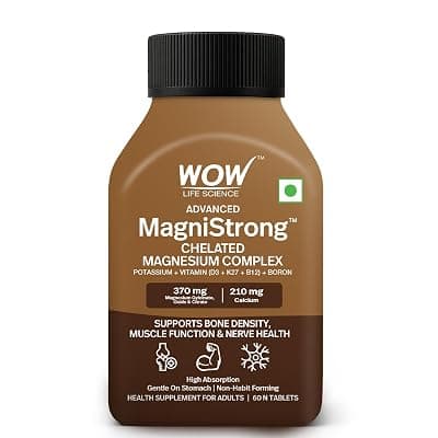 WOW MagniStrong™ Chelated Magnesium Complex | 370 mg Elemental (Glycinate + Citrate + Oxide) | With Vitamin D3, K2‑7, B12 | Muscle, Nerve, Sleep &amp; Bone Support | 60 Tablets