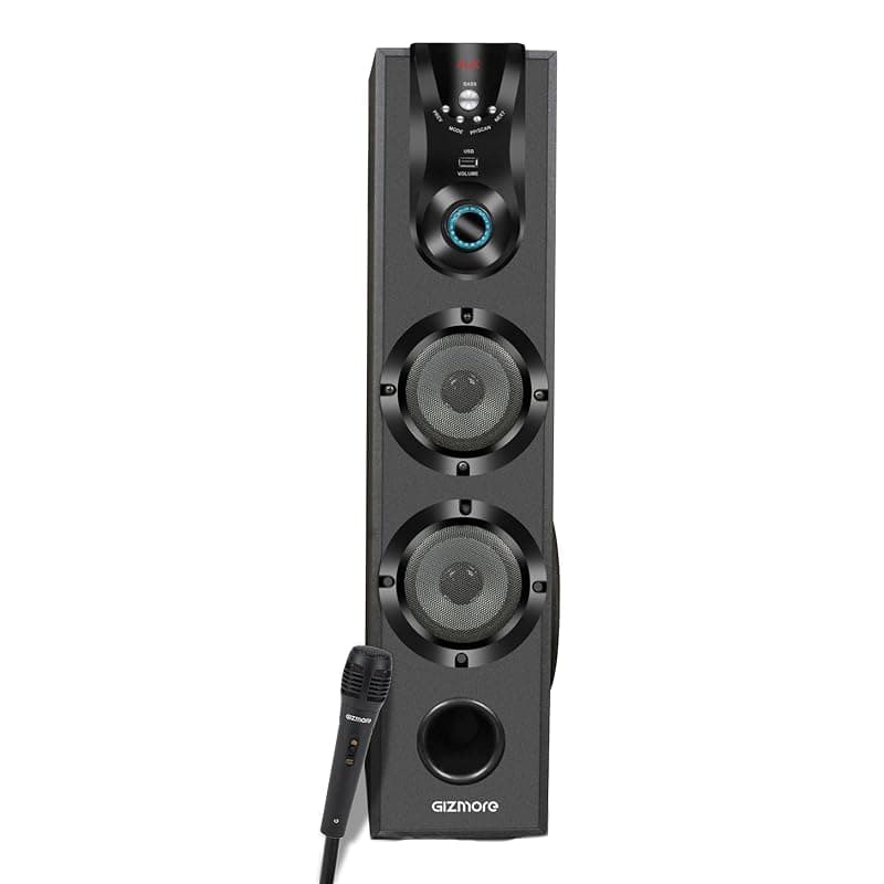 GIZMORE ST5000 50W Bluetooth Tower Speaker | Digital LED Display Wooden Cabinet | Volume &amp; Bass Control | Karaoke and Party Speaker with Multiple Connectivity and Wired MIC (Black)