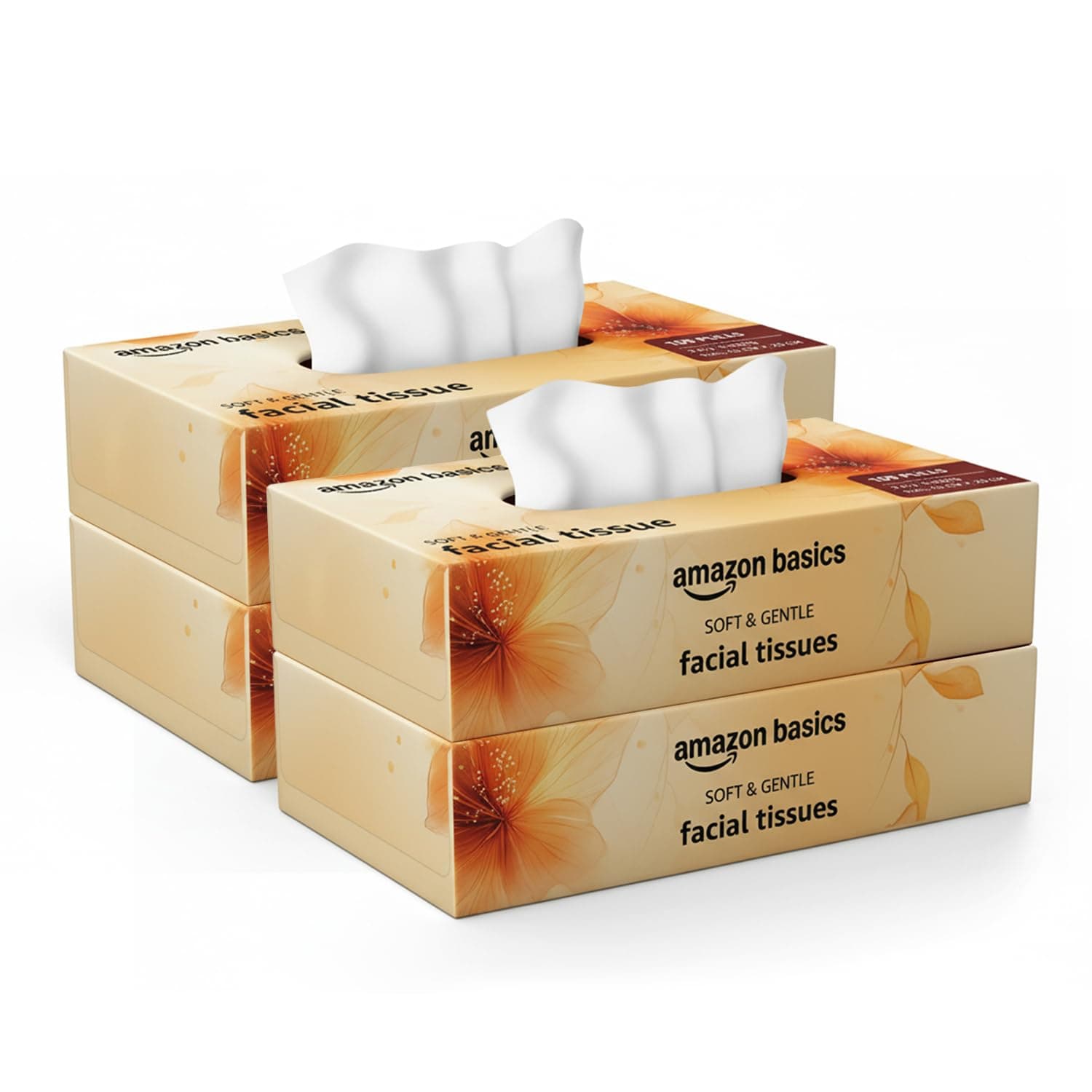 Amazon brand- Amazon Basics 2-Ply Facial Tissue paper 400 pulls | 100 pulls x Pack of 4| Soft, Absorbent, Gentle| Chemical-Free