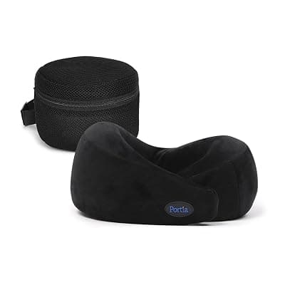 Portia Travel Neck Pillow with 2 Extra Sleeves (26 x 25 Cms) – Premium Memory Foam Support for Flights &amp; Car Rides | Adjustable Head and Neck Rest for Comfortable Sleep- Black