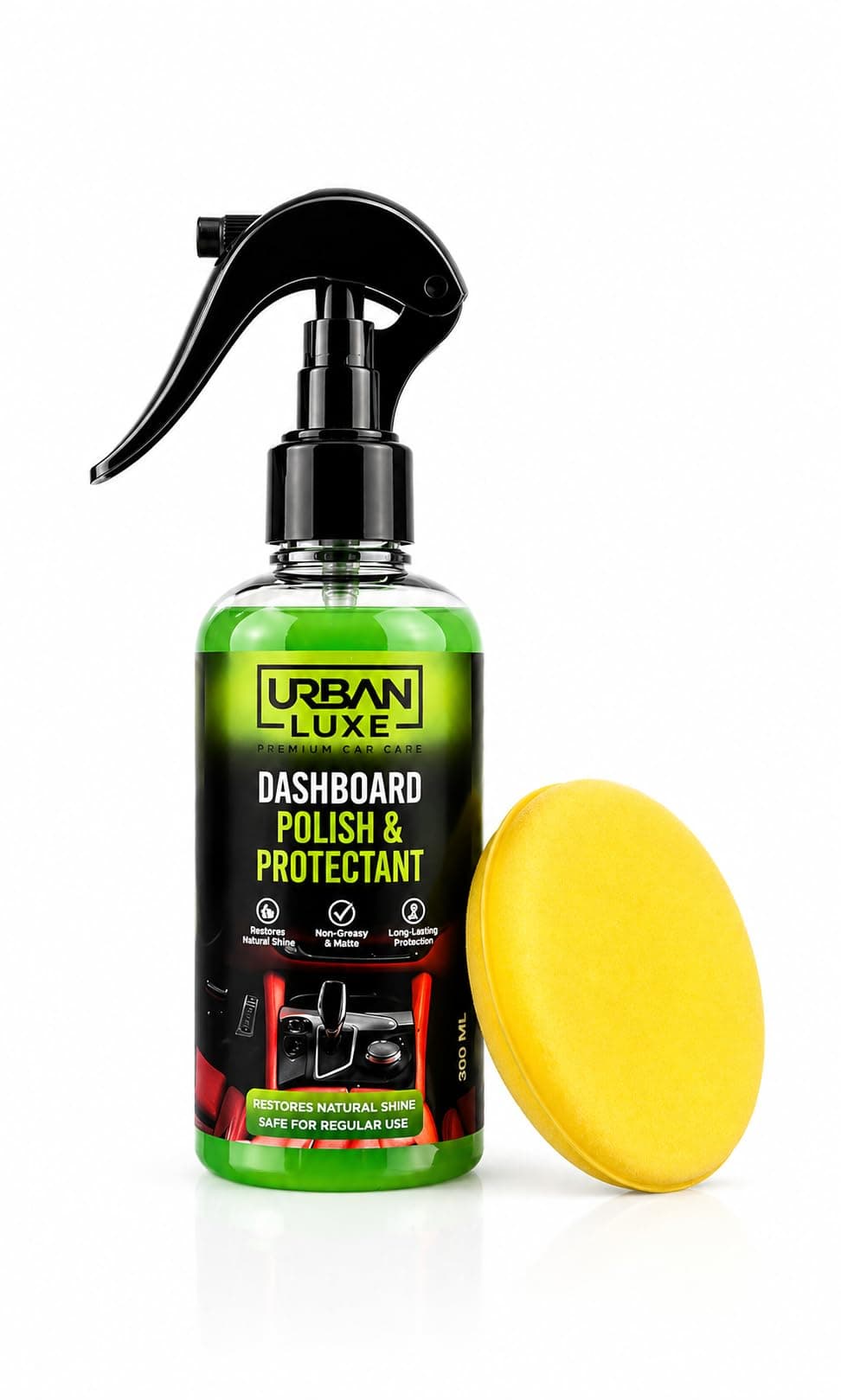 UrbanLuxe Car Dashboard Polish & Protectant | 300ml (335g) | Dashboard Dresser | Car Polish for Interior Plastic, Vinyl & Leather Trims | Herbal,Non Toxic | Protects, Shines & Conditions