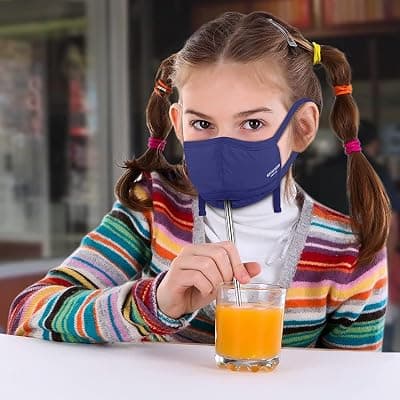 KENNETH COLE Kids Straw Face Mask with Swiss Tech Multilayer for Heat, Dust &amp; Pollution, Lightweight Cotton Fabric Breathable &amp; Reusable Set of 3 – Multi Colour