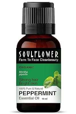 Soulflower Peppermint Essential Oil for Skin &amp; Hair Growth, Hair Fall Control, Scalp |100% Pure &amp; Natural Therapeutic Grade, Undiluted, Ecocert Cosmos Organic Certified, Mentha Piperita |10ml