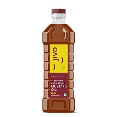 JIVO Cold Pressed Kachi Ghani Chemical Free Mustard Daily Cooking Oil, 1 Litre | Recommended for Roasting, Frying, Baking All type of Cuisines|