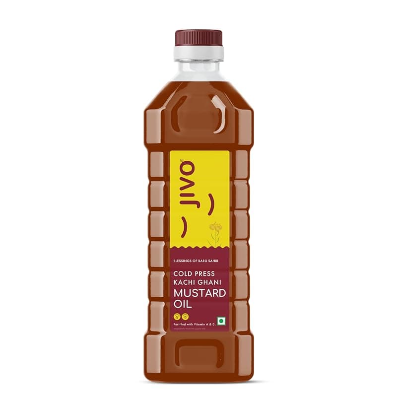 JIVO Cold Pressed Kachi Ghani Chemical Free Mustard Daily Cooking Oil, 1 Litre | Recommended for Roasting, Frying, Baking All type of Cuisines|