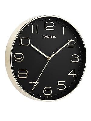 Nautica Modern Wall Clock for Hall with Quartz Silent Sweep Technology | 1pc - 12 Inch(ABS) | Wall Clock for Bed Room, Home, Office, Kitchen & Living Room | 3D-Glossy Rim-Black/Rosegold