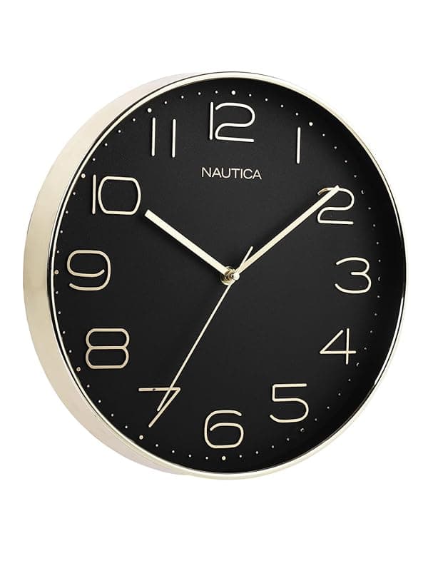 Nautica Modern Wall Clock for Hall with Quartz Silent Sweep Technology | 1pc - 12 Inch(ABS) | Wall Clock for Bed Room, Home, Office, Kitchen & Living Room | 3D-Glossy Rim-Black/Rosegold