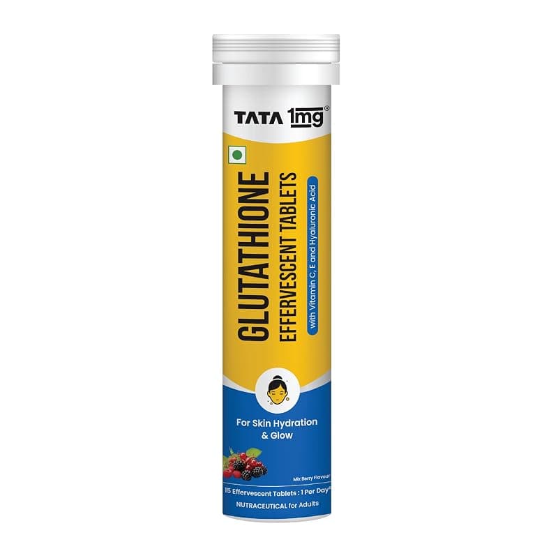 Tata 1mg Glutathione Effervescent Tablet with Vitamin C, E & Hyaluronic Acid, Berry Flavour