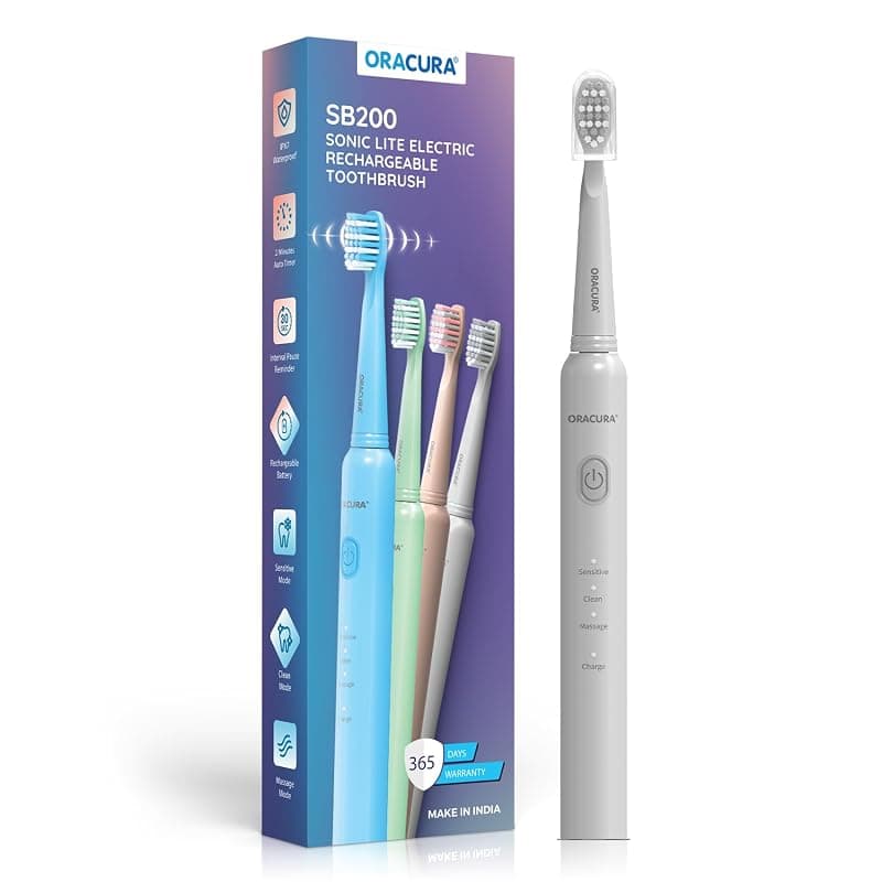 ORACURA SB200 Grey Electric Toothbrush for Men &amp; Women, 1 Year Warranty, 36,000 strokes/min, 3 Modes, IPX7 Waterproof, 25 Days Charging Time Cycle, 2 Mins Auto-Timer