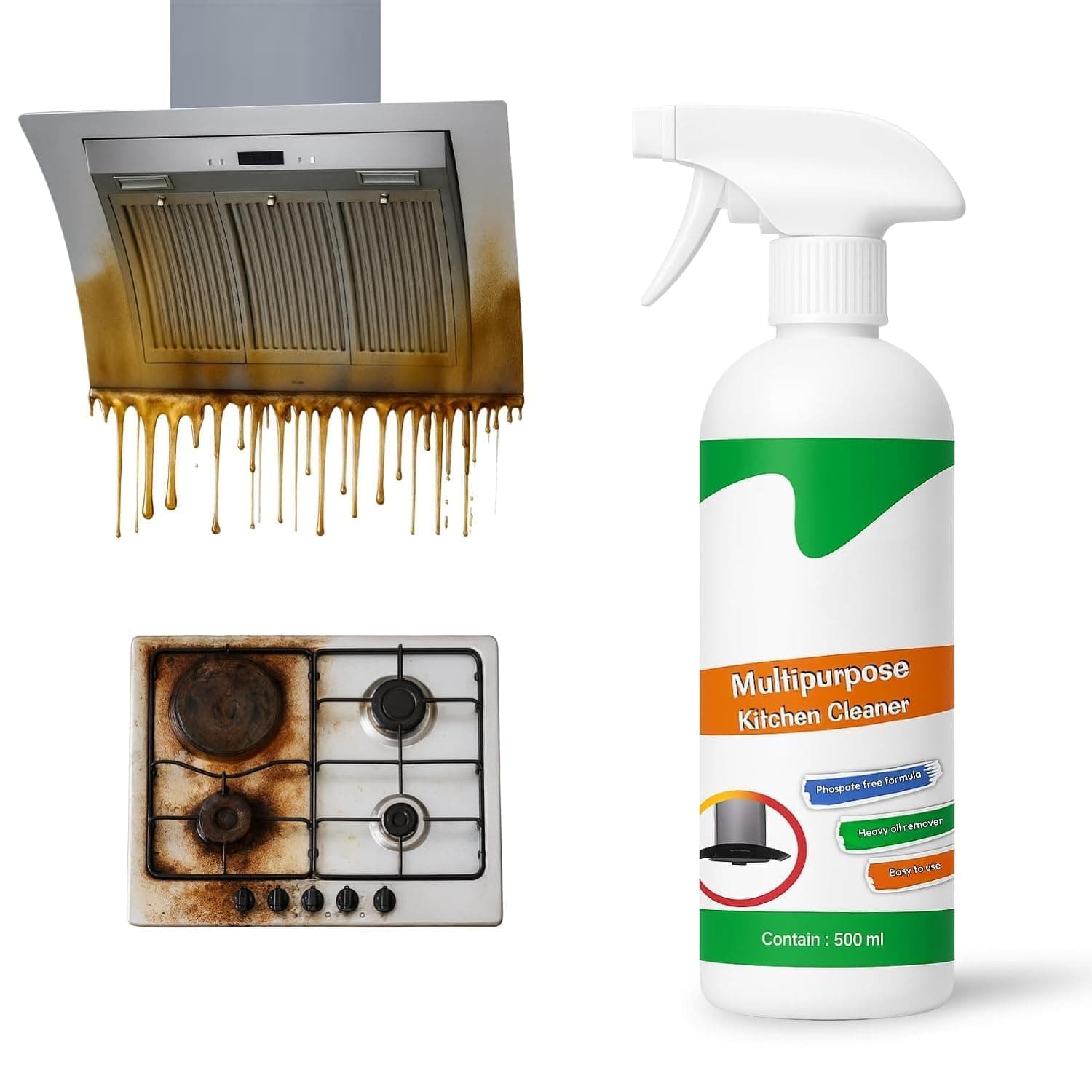AL MUNAWWAROH Kitchen Cleaner Spray 500ml | Heavy Duty Chimney & Gas Stove Degreaser | Instant Oil & Grease Remover | Multipurpose Kitchen Cleaning Liquid