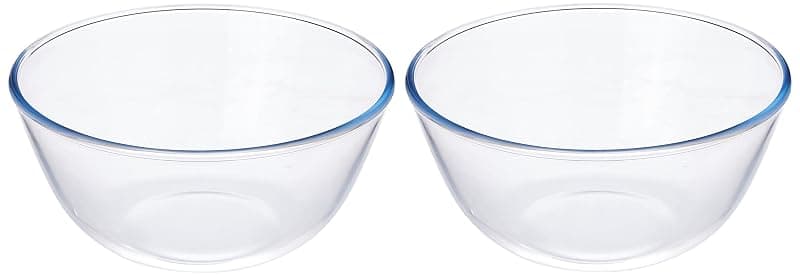 Amazon Brand - Solimo Borosilicate Glass Mix Bowl | Set of 2 | 2,650 ML Each | Transparent