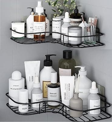 RAYMOX Pack of 1 Self-Adhesive Shelf/Storage Organizer for Bathroom and Kitchen Corner Wall Mounted Rack Shelf Bathroom Accessories No Drilling Adhesive Storage Rack