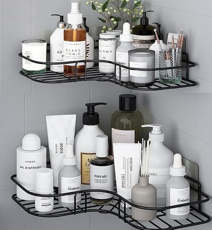 RAYMOX Pack of 1 Self-Adhesive Shelf/Storage Organizer for Bathroom and Kitchen Corner Wall Mounted Rack Shelf Bathroom Accessories No Drilling Adhesive Storage Rack