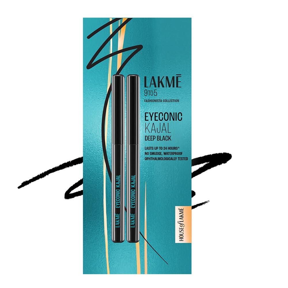 LAKMÉ Eyeconic Black Kajal 0.35 g (Combo Pack of 2) Matte Kohl Liner in a Twist Up Pencil - Waterproof|| Smudge Proof & Long Lasting Eye Makeup